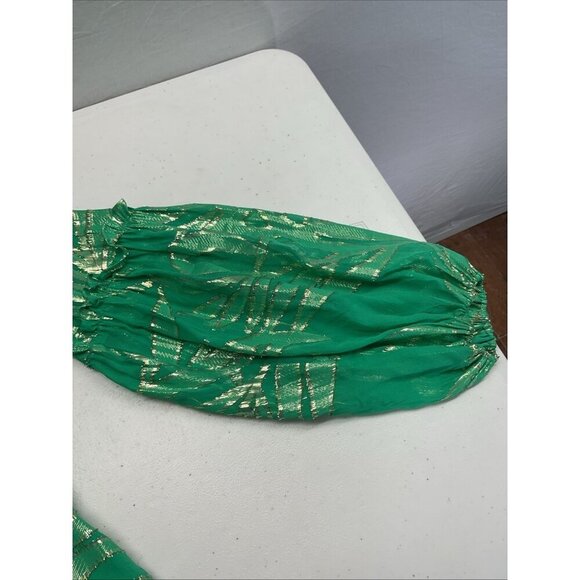 Lilly Pulitzer Green Gold Metallic Silk Long‎ Sleeve Swing Dress Size 14 Festive - Picture 10 of 14